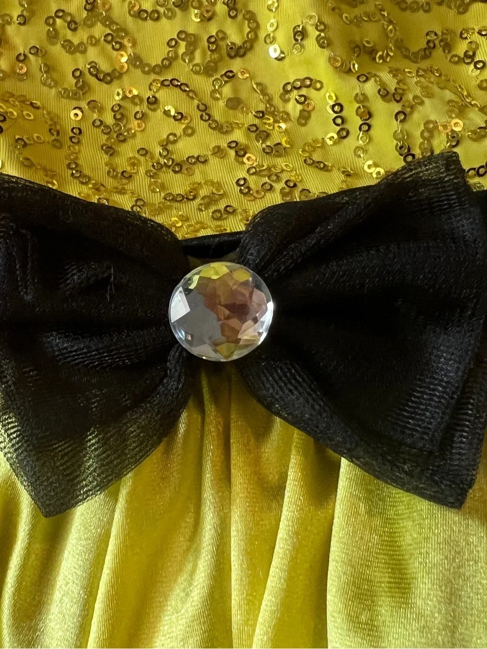 Girls Yellow Sequin Ballet Dance Halloween Size Med Costume with Black Accents
